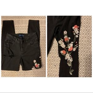 Black high waisted floral jeans